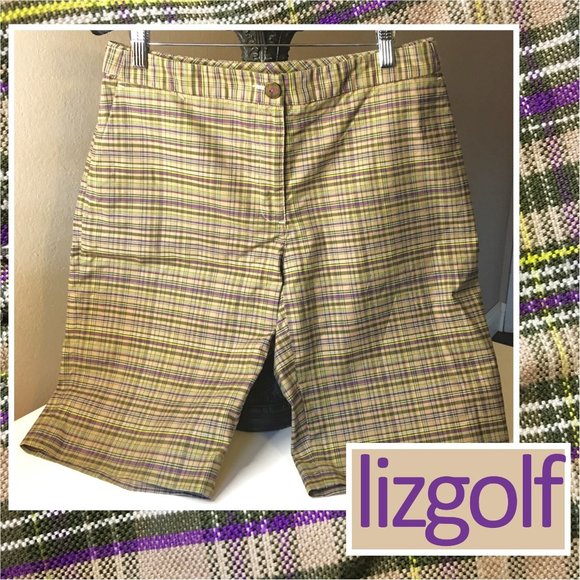 LIZ GOLF Madras-Style Plaid Bermuda Golf Shorts - Picture 1 of 11